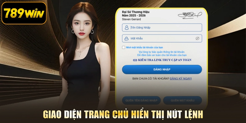 Giao diện trang chủ hiển thị nút lệnh